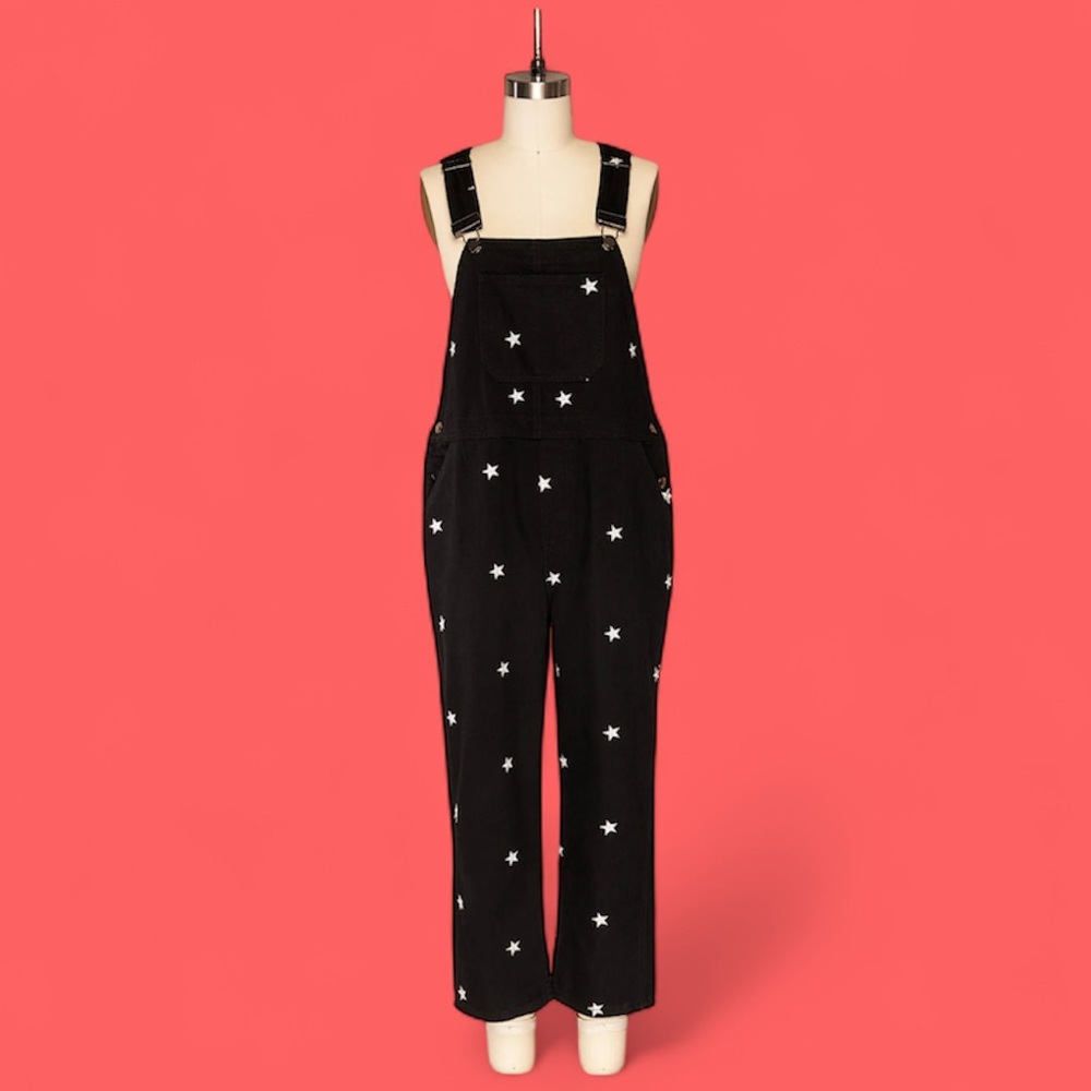 Storia Black Denim Overalls with Embroidered Stars